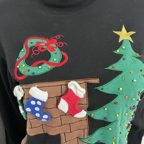 Vintage Bechamel Embroidered 3D Ugly Christmas Sweater Shirt Cat by Fire Size S - Picture 5 of 12